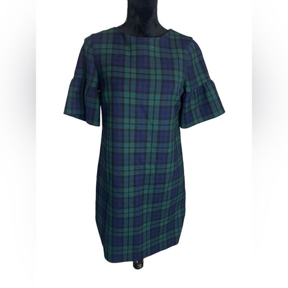 VINEYARD VINES NAVY GREEN PLAID PUFF SLEEVE KNEE LENGTH DRESS SIZE 0 - Picture 4 of 14